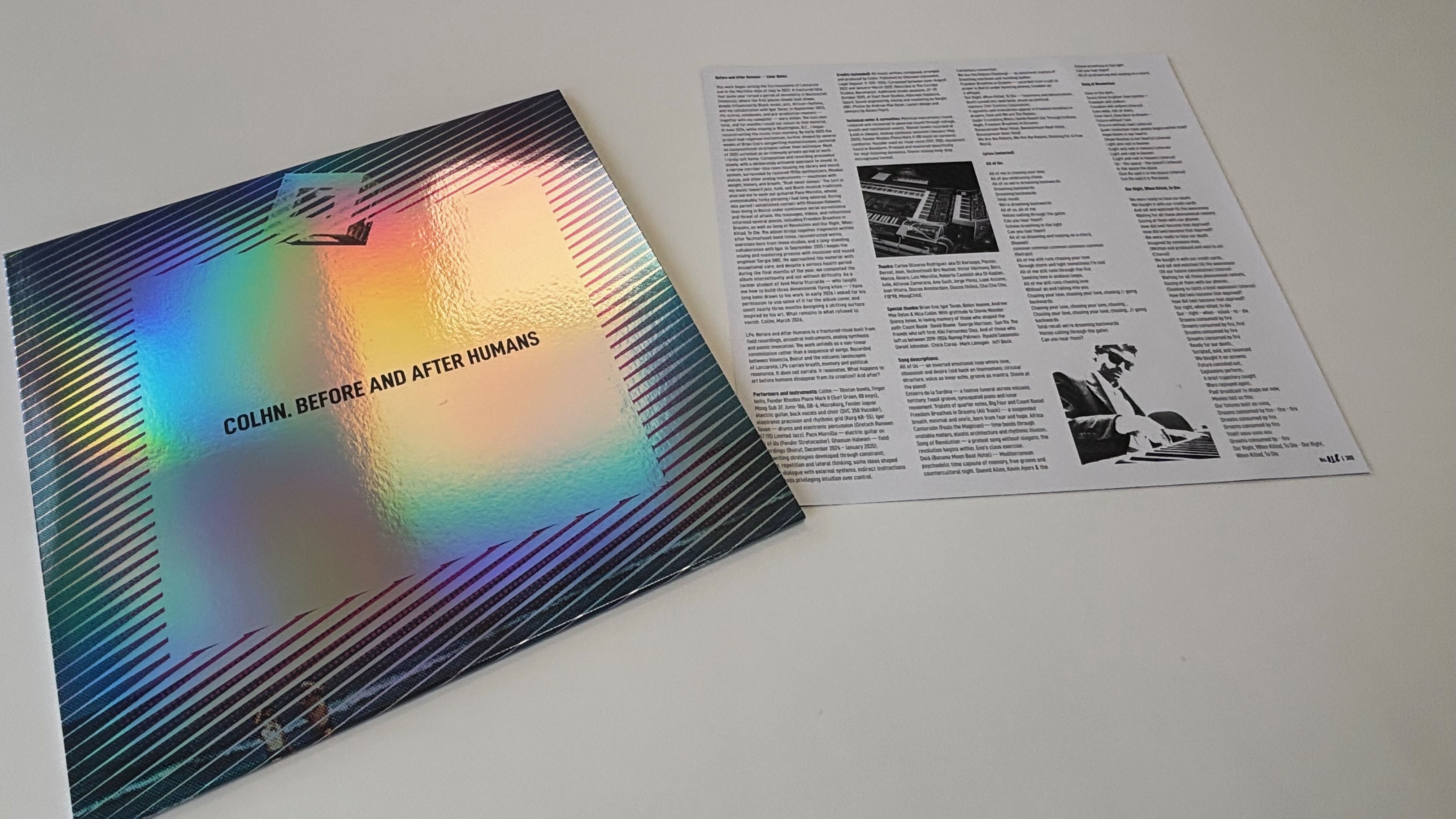Holographic album sleeve with the printed liner notes